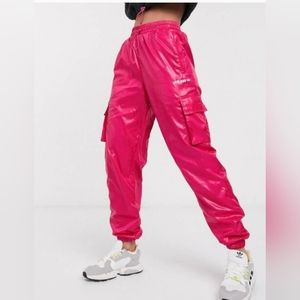 Urban Outfitters Adidas Shiny Pink Wind breaker Cargo Jogger Utility Pants